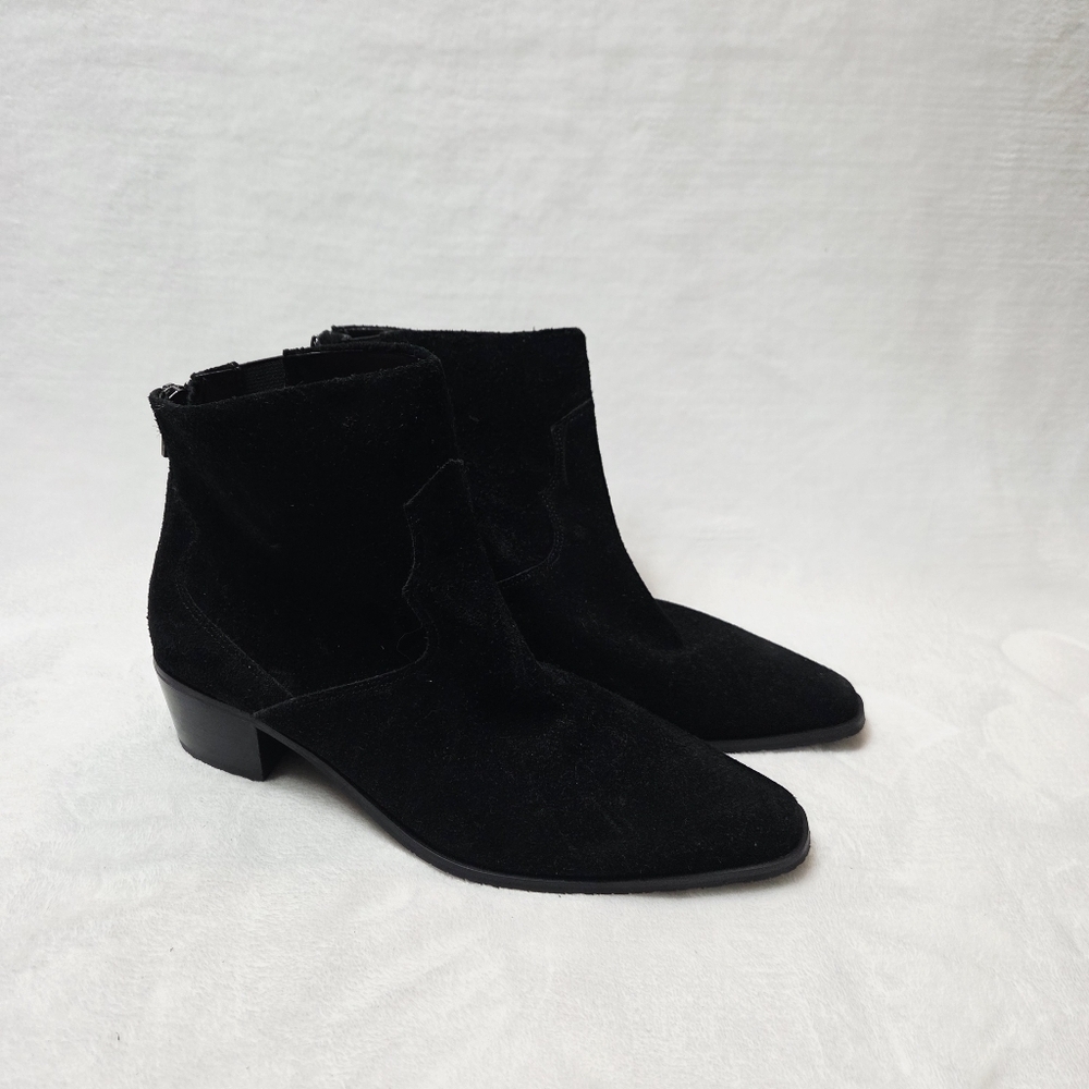 Nydj Blondee Black Suede Western Back Zipper Ankle Booties